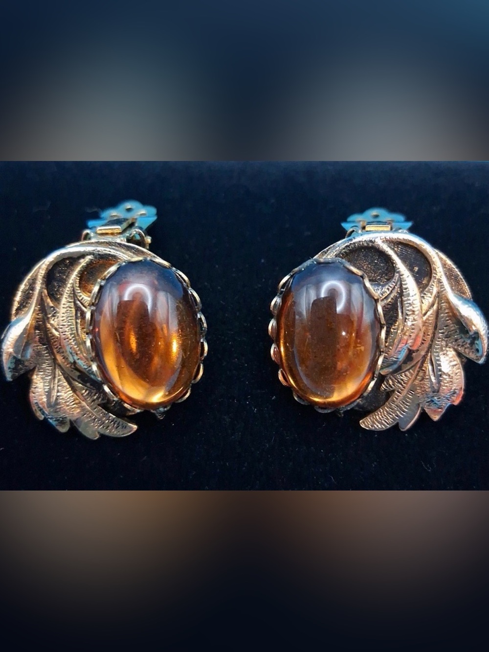 Amber Cabochon Leaf Clip-On Earrings - Women Jewelry. Mint